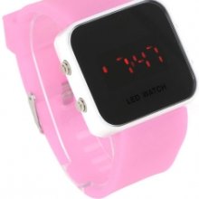 New Mirror Red Led Fashion Silicone Wrist Watch Pink