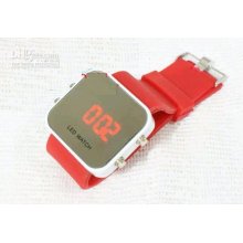 New Sport Watch Time Mirror Digital Wristwatch Led Red Light Watch .