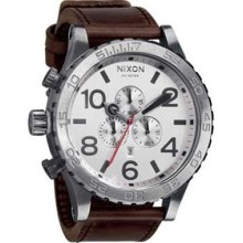 Nixon Men's 51-30 A1241113-00 Brown Leather Quartz Watch with Silver Dial