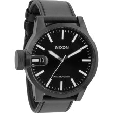 Nixon Men's 'Chronicle' Black Leather Strap Watch (Black)