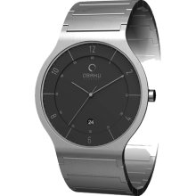 Obaku Harmony Mens Ultra Slim Stainless Watch - Silver Bracelet - Black Dial - V133GCBSC