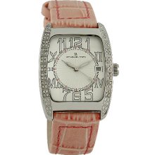 Officina Del Tempo Ladies Tonneau Diamond Pink Leather Band Watch OTD042-1AWP