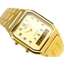 Original Casio Watch Dual Time Gold Men's Quartz Watch Aq-230ga-9 9b Aq230