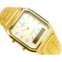 Original Casio Watch Dual Time Gold Men's Quartz Watch Aq-230ga-9 9d Aq230