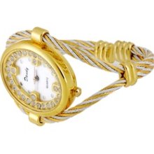 Oval Dial Steel Band Watch for Women (Gold & White)