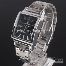 Packed Lot 6pcs Square Men Quartz Classic Watch Wear Black Face Stai