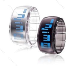 Pair Of Futuristic Blue Led Wrist Watch - Black & Transparent Color