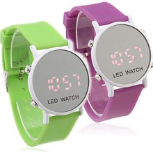 Pair of Sports Style LED Red Jelly Wrist Watches - Green & Purple