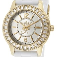 Paris Hilton Women's White Crystal Silver Dial Gold Tone Case White Si