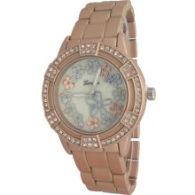 Peach Aluminum Finish Daisy Bracelet Watch w/ Mother of Pearl Dial