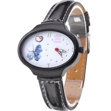 PU Women's Flowers Analog Quartz Wrist Watch (Black)