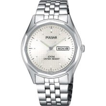 Pulsar By Seiko Silver Tone Silver Dial Date Wr 100m Men's Sport Watch Pj6029