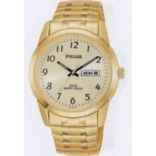 Pulsar Men`s Goldtone Expansion Watch W/ English-spanish Calendar