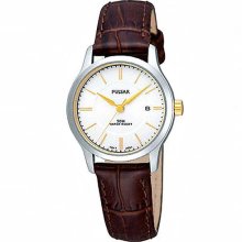 Pulsar Stainless Steel Two Tone Leather Watch - Pxt907x - Women