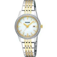 Pulsar Swarovski Crystal Analog Two-tone W/pearl Dial Women's Watch Ph7235