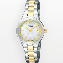 Pulsar Womens Analog Stainless Watch - Two-tone Bracelet - Pearl Dial - PH7295