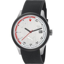 Puma Men's 3HD Silver and White Watch (silver dial, black strap)