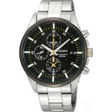 Quartz Chronograph Tachymeter Black Dial Yellow