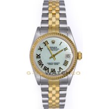 Rolex 31mm Midsize Datejust Model 68273 Steel & 18K Gold Jubilee Band Mother Of Pearl Roman Dial