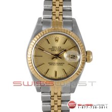 Rolex Ladies Quickset Datejust Two Tone 69173 Factory Champagne Stick