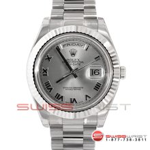 Rolex Men's 18 K White Gold Day Date President 2 w/ Silver Roman Dial