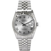 Rolex Men's Datejust Stainless Steel Fluted Silver Roman Dial