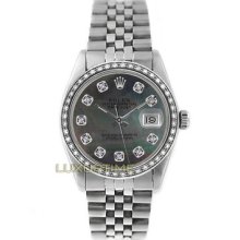 Rolex Mens Watch Ss Datejust 16014 Tahitian Mop Diamond Dial & 1ct Diamond Bezel