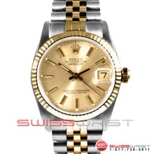 Rolex Midsize Datejust Two Tone 68273 Champagne Stick Dial - Fluted