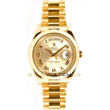 Rolex New Style 41mm Day Date II Model 218238 18K Yellow Gold with Champagne Roman Dial