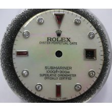 Rolex Submariner Serti Dial White Pearl Genuine Diamonds And Genuine Rubies