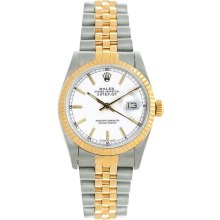 Rolex Women's Datejust Midsize Two Tone Fluted White Index Dial