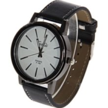 Round White Dial Leather Wrist Watch for Men