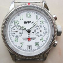 Russian Watch Chronograph Buran Military + Glass Back Cover