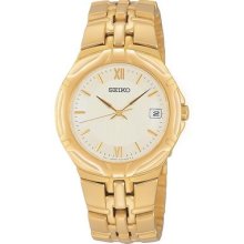 Seiko Beige Dial Date Steel Bracelet Men's Watch Sge516