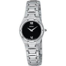 Seiko Ladies Silver Tone Dress Watch Black Dial Sujd53