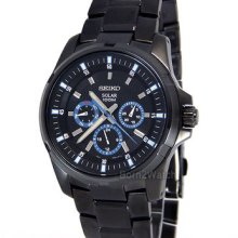 Seiko Men Solar Power Multifunction Black Ion Coated Steel 41mm Sne119 Sne119p1