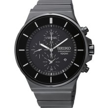 Seiko Mens Chronograph Stainless Watch - Black Bracelet - Black Dial - SNDD83