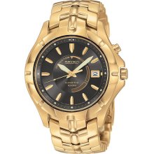 Seiko Men's Gold Tone Stainless Steel Kinetic Black Dial SKA404