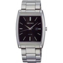 Seiko Men's Solar Stainless Steel Rectangle Case and Bracelet Black Dial SUT899