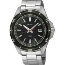 Seiko SGEE91 Mens Stainless Steel Black Dial Quartz Link Bracelet