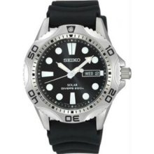 Seiko SNE107P2 Mens Stainless Steel Diver Solar Quartz Black Dial