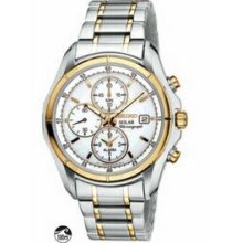 Seiko Solar Alarm Chronograph Silver/Gold Men`s Watch