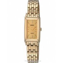 Seiko Solar Ladies Gold-Tone Dress Watch Rectangular SUP030