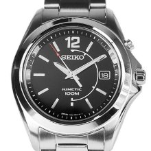 Seiko Stainless Steel Kinetic Black Dial Men's Watch Ska477j1 Ska477