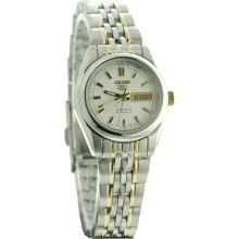 Seiko Women's 5 Automatic SYMA35K Silver Stainless-Steel Automatic Watch with White Dial