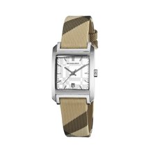 Silver Dial And Beige Checked Strap Women Watch