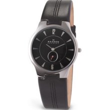 Skagen Men's 433LSLB Leather Quartz Watch with Black Dial