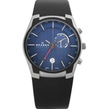 Skagen Men's 853XLSLN Black Leather Swiss Quartz Watch with Blue Dial