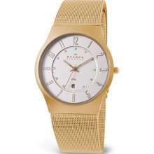 Skagen Men's Classic 233XLGG Gold Gold Tone Quartz Watch with White Dial