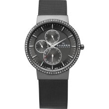 Skagen Mens Crystal Chronograph Stainless Watch - Black Bracelet - Black Dial - 357XLMM